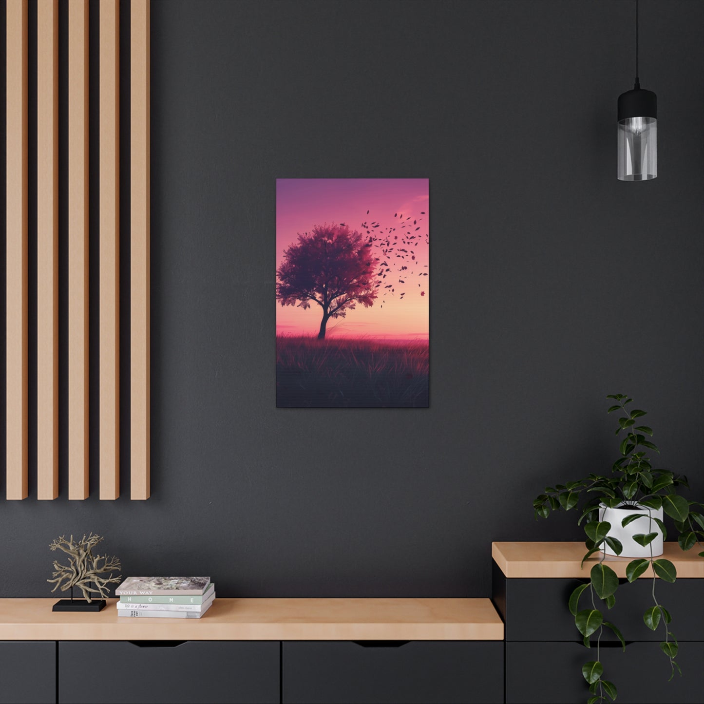 Tree in a Purple Sunset Digital Illustration Canvas Gallery Wraps