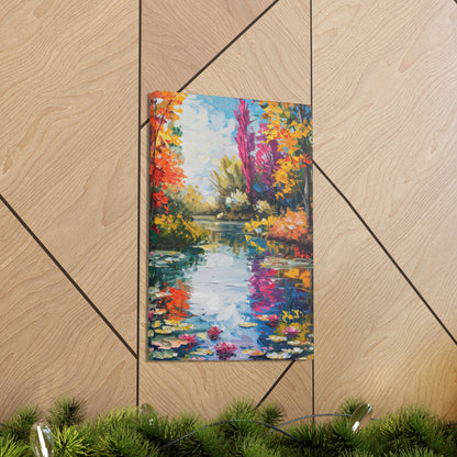 Pond in a Autumn Forest - Claude Monet Style Digital Print Canvas Gallery Wraps