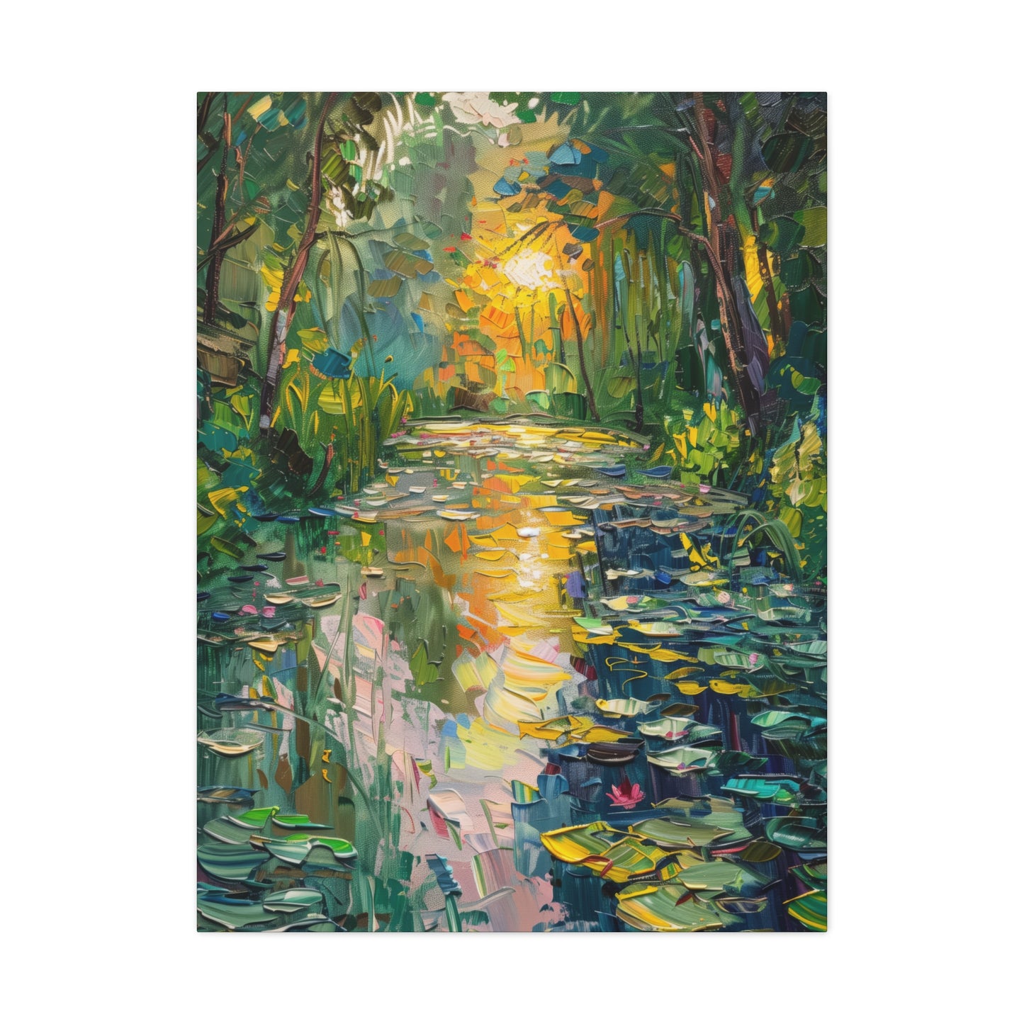 Pond in a Forest - Claude Monet Style Digital Print Canvas Gallery Wraps