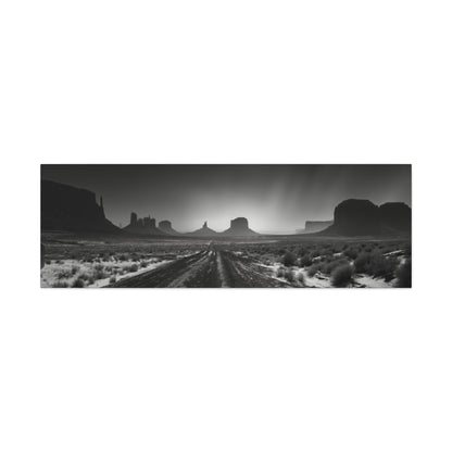 Highway Through the Wild West Desert of Arizona - Black and White Landscape Panorama Canvas Gallery Wraps