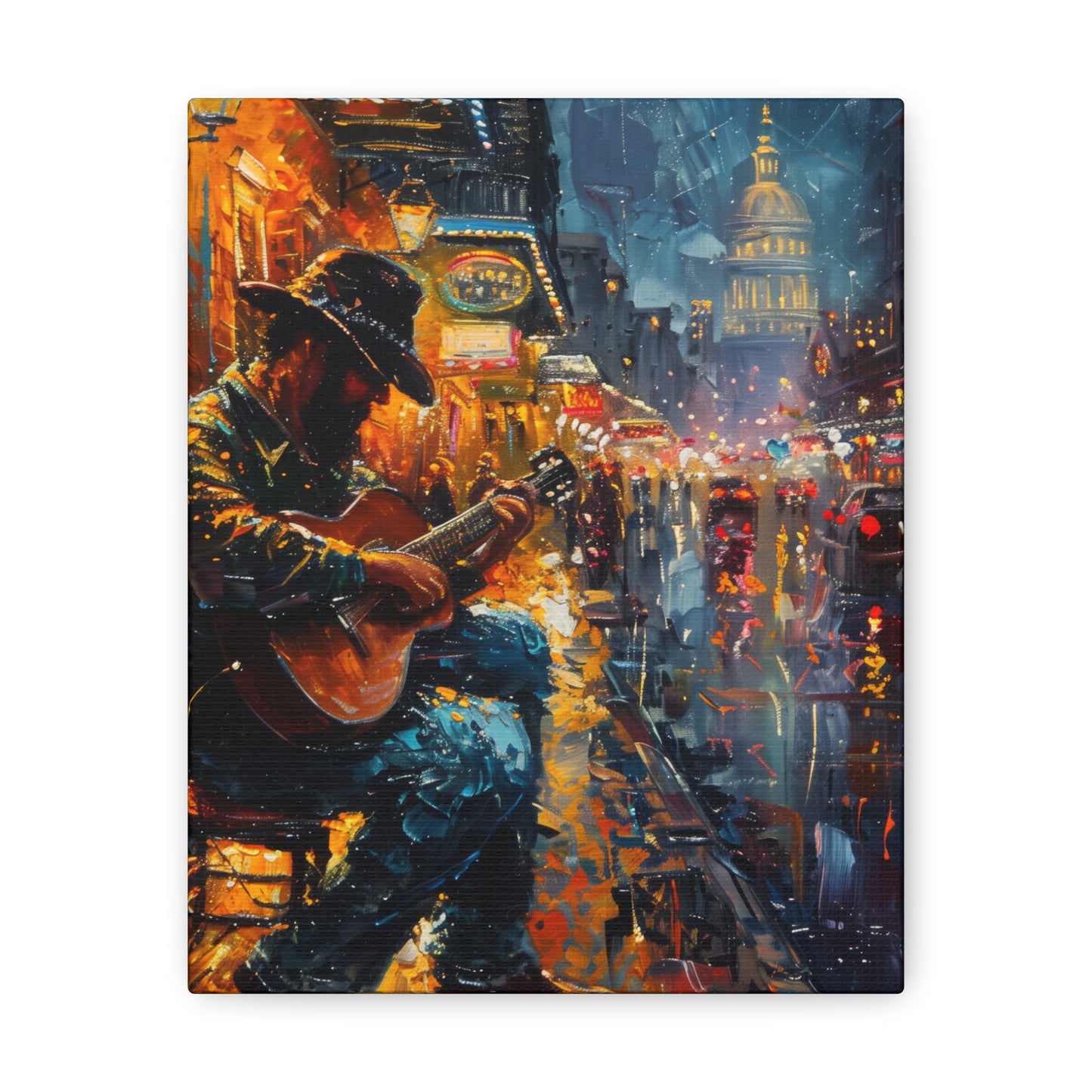 Man Playing Guitar on the Street - Rembrandt Style Digital Oil Painting Canvas Gallery Wraps