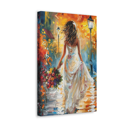 bride walking in the streets - Leonid Afremov Style Digital Print Canvas Gallery Wraps