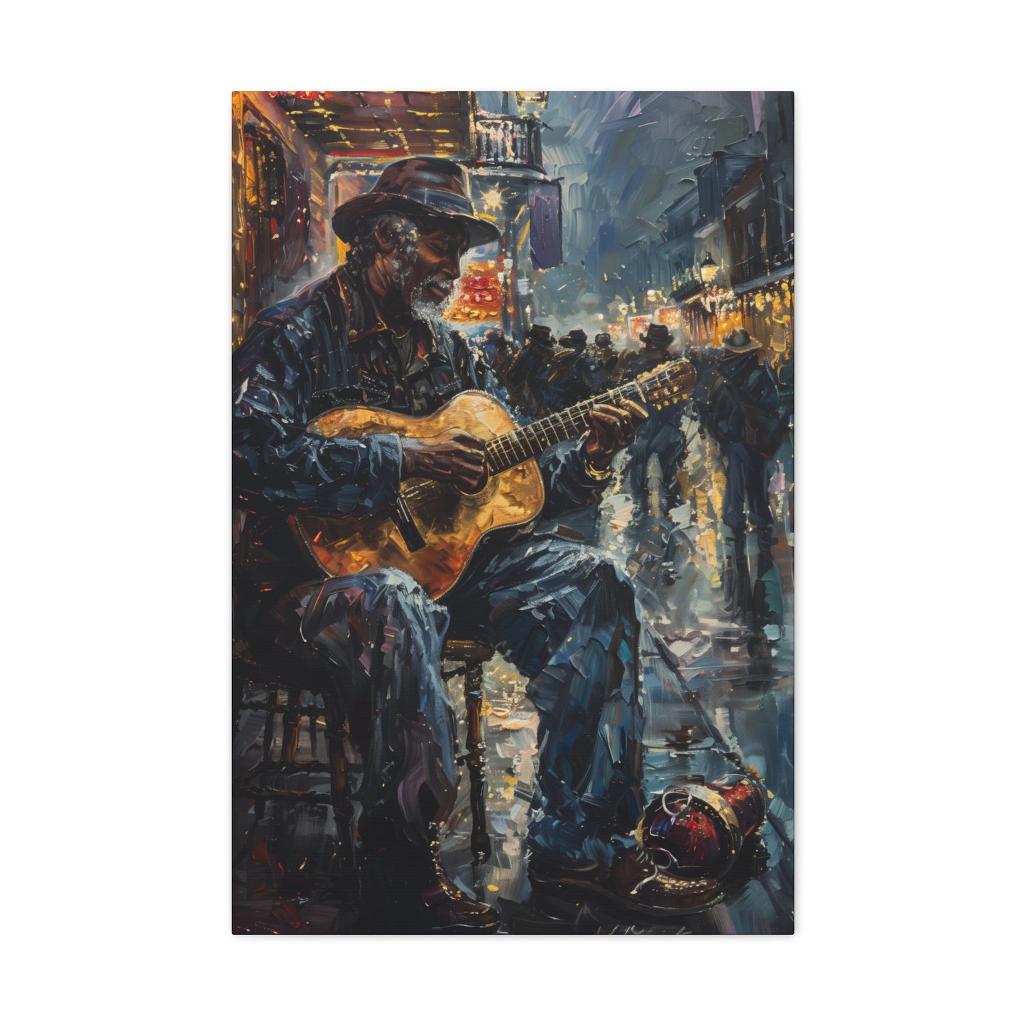 Man Playing Guitar on the Street - Rembrandt Style Digital Oil Painting Canvas Gallery Wraps