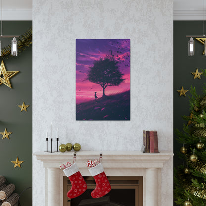 Tree in a Purple Sunset Digital Illustration Canvas Gallery Wraps