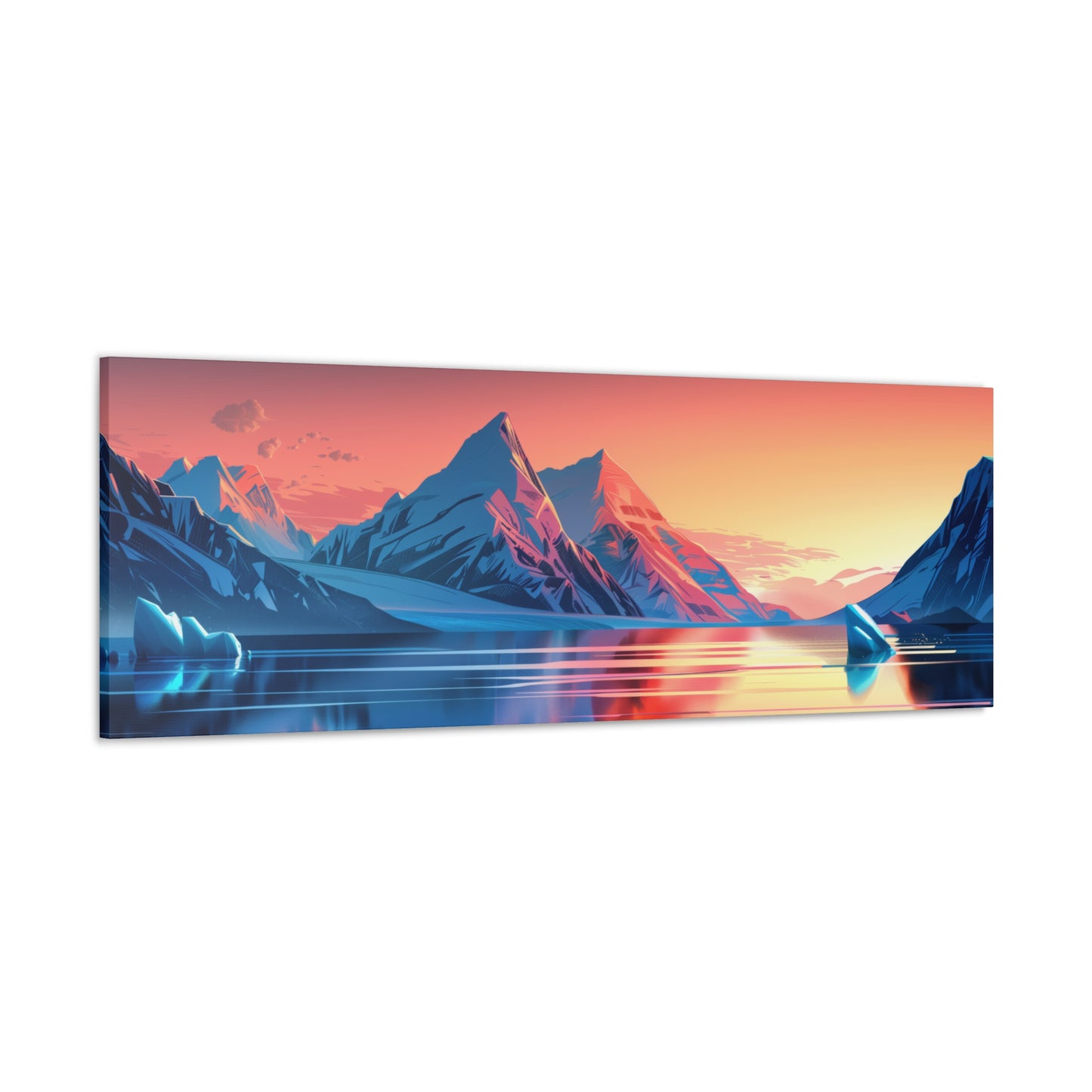 Snowy Mountain Evening in Antarctica - Digital Landscape Illustration Panorama Canvas Gallery Wraps