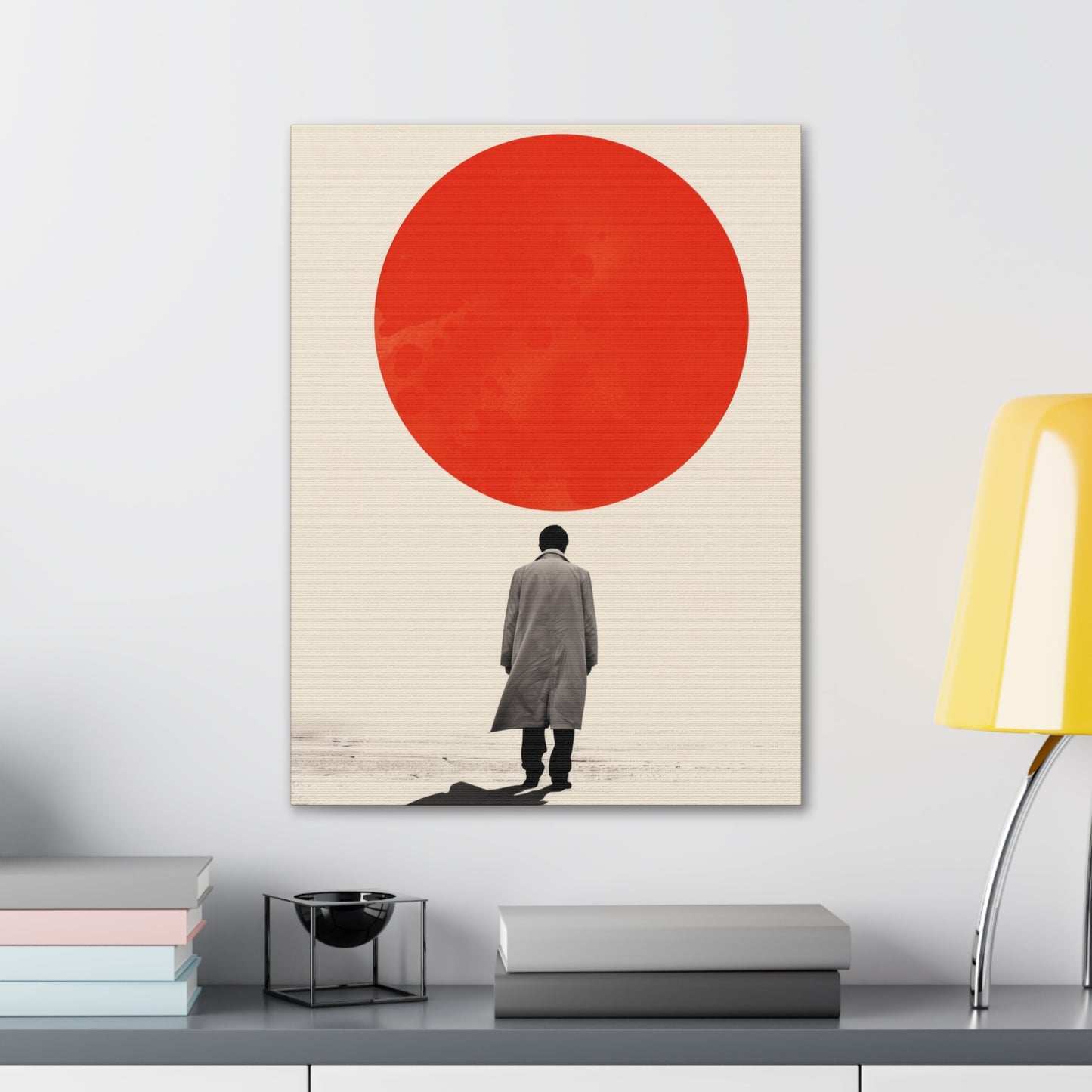 Man walking to red circle  - Takeshi Kitano Style Digital Illustration Canvas Gallery Wraps