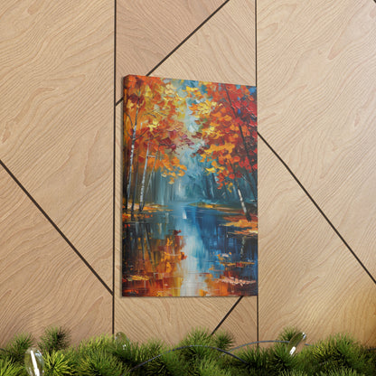 a river flows through autumn forest - Leonid Afremov Style Digital Print Canvas Gallery Wraps