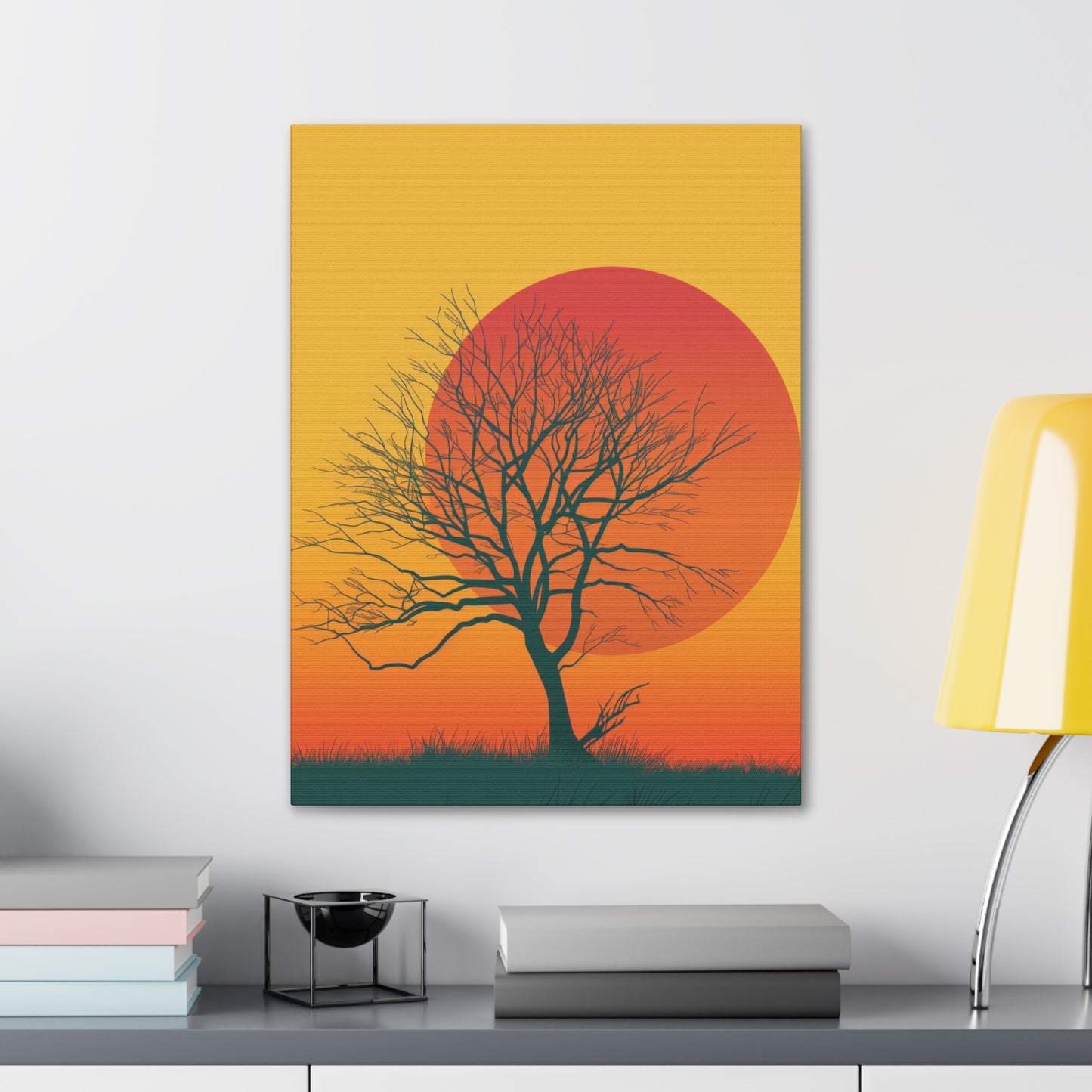 leafless tree in a Golden Sunset Digital Illustration Canvas Gallery Wraps