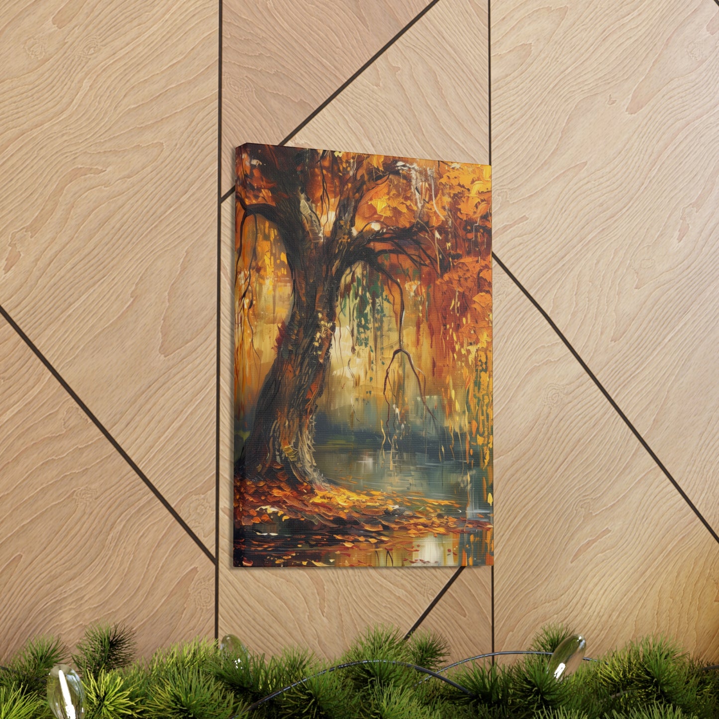 Golden Weeping Willow Tree - Oil Painting Inspired by Leonid Afremov Digital Canvas Gallery Wraps