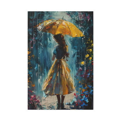 girl with an umbrella in rain - Leonid Afremov Style Digital Print Canvas Gallery Wraps