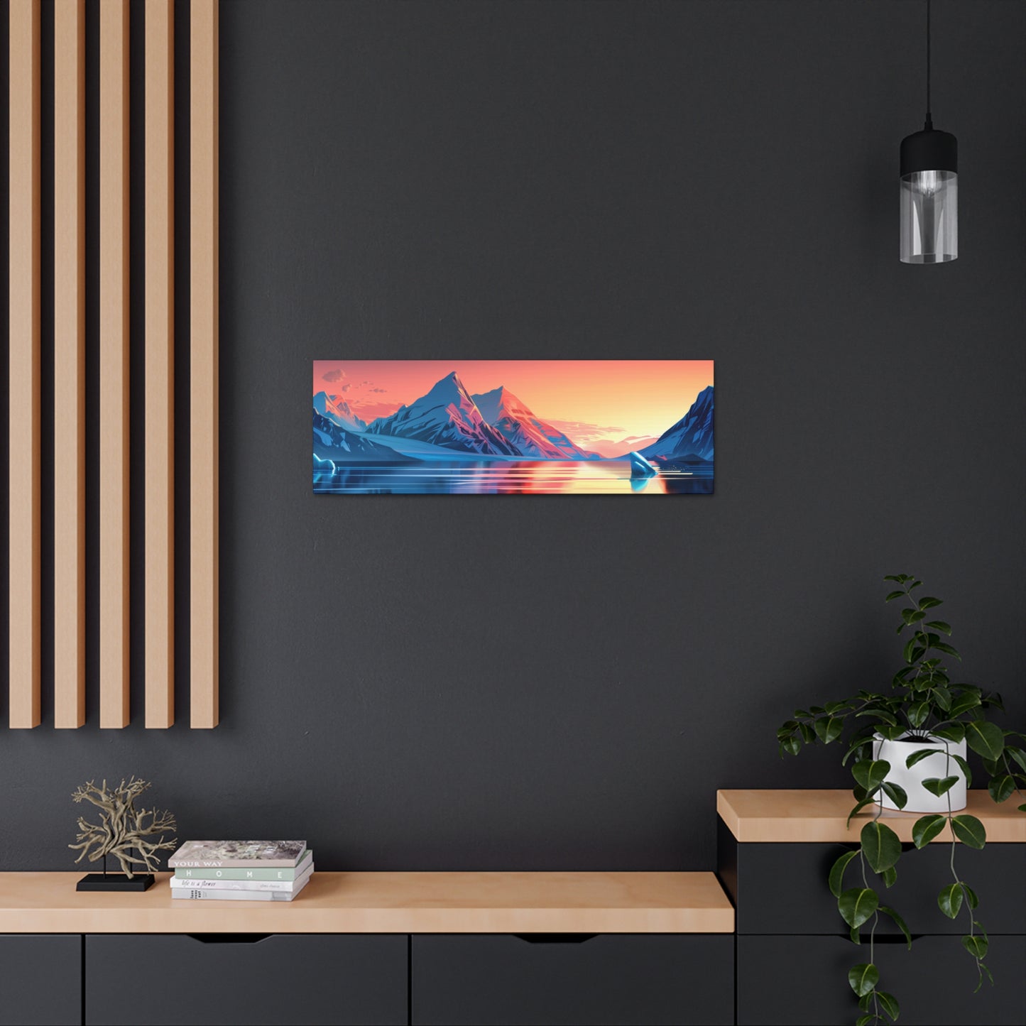 Snowy Mountain Evening in Antarctica - Digital Landscape Illustration Panorama Canvas Gallery Wraps