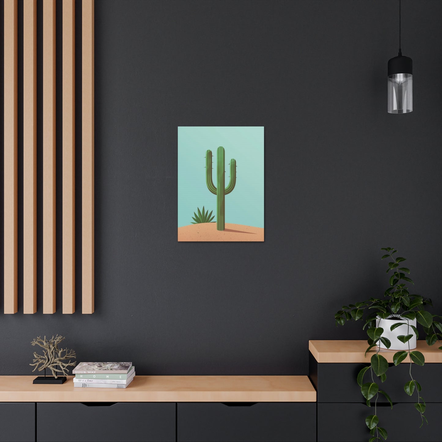 Saguaro Cactus in Desert - Illustration Canvas Gallery Wraps