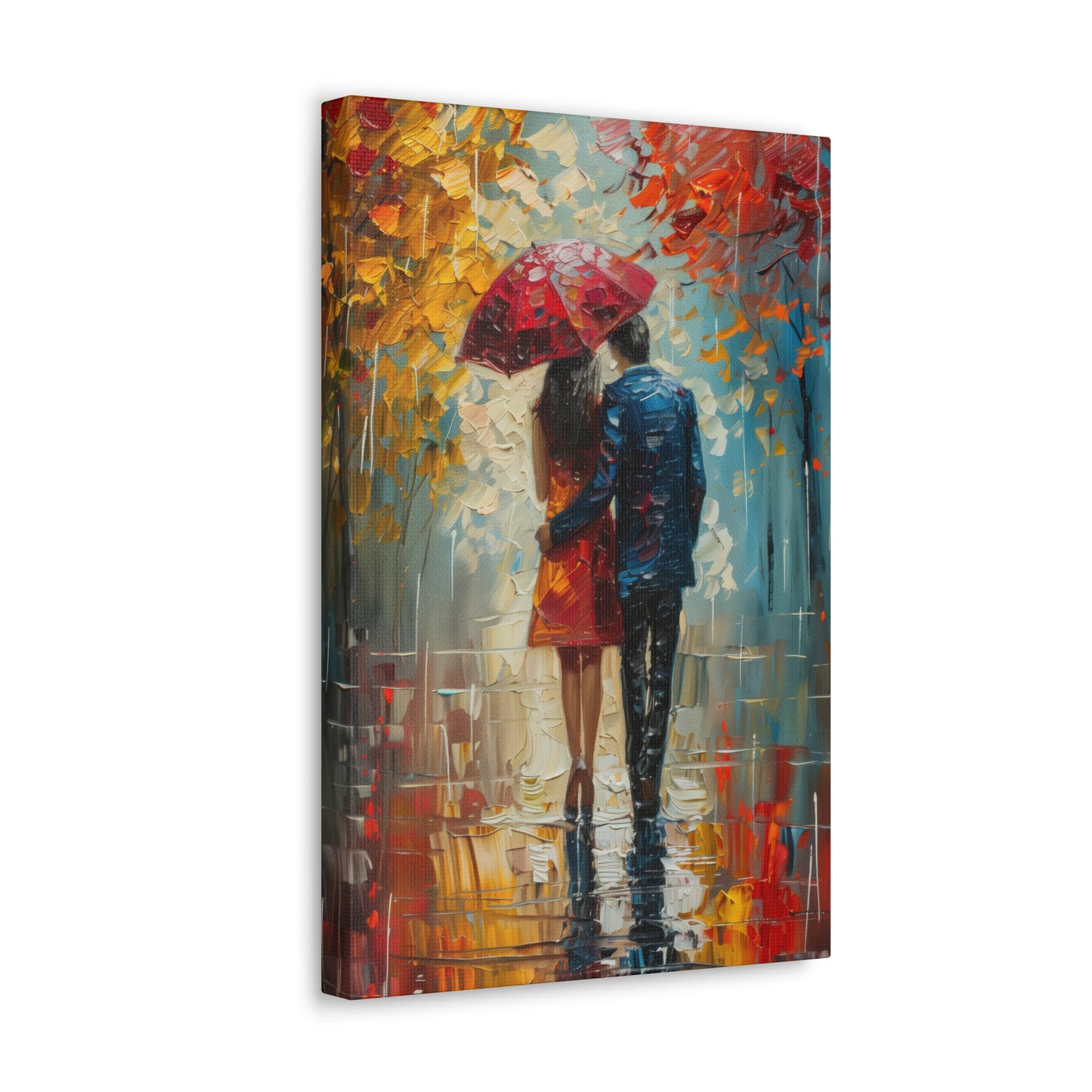 lovely couple holding a umbrella in rain - Leonid Afremov Style Digital Print Canvas Gallery Wraps