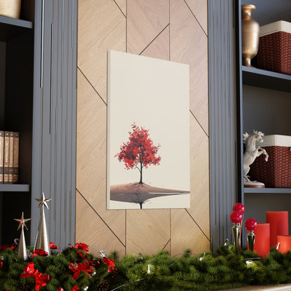 Lone Tree with Red Leaves - Portrait Illustration Canvas Gallery Wraps