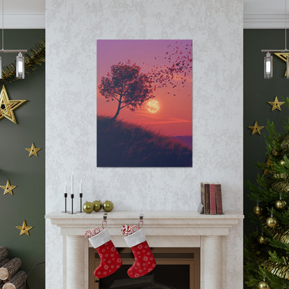 Tree in a Purple Sunset Digital Illustration Canvas Gallery Wraps