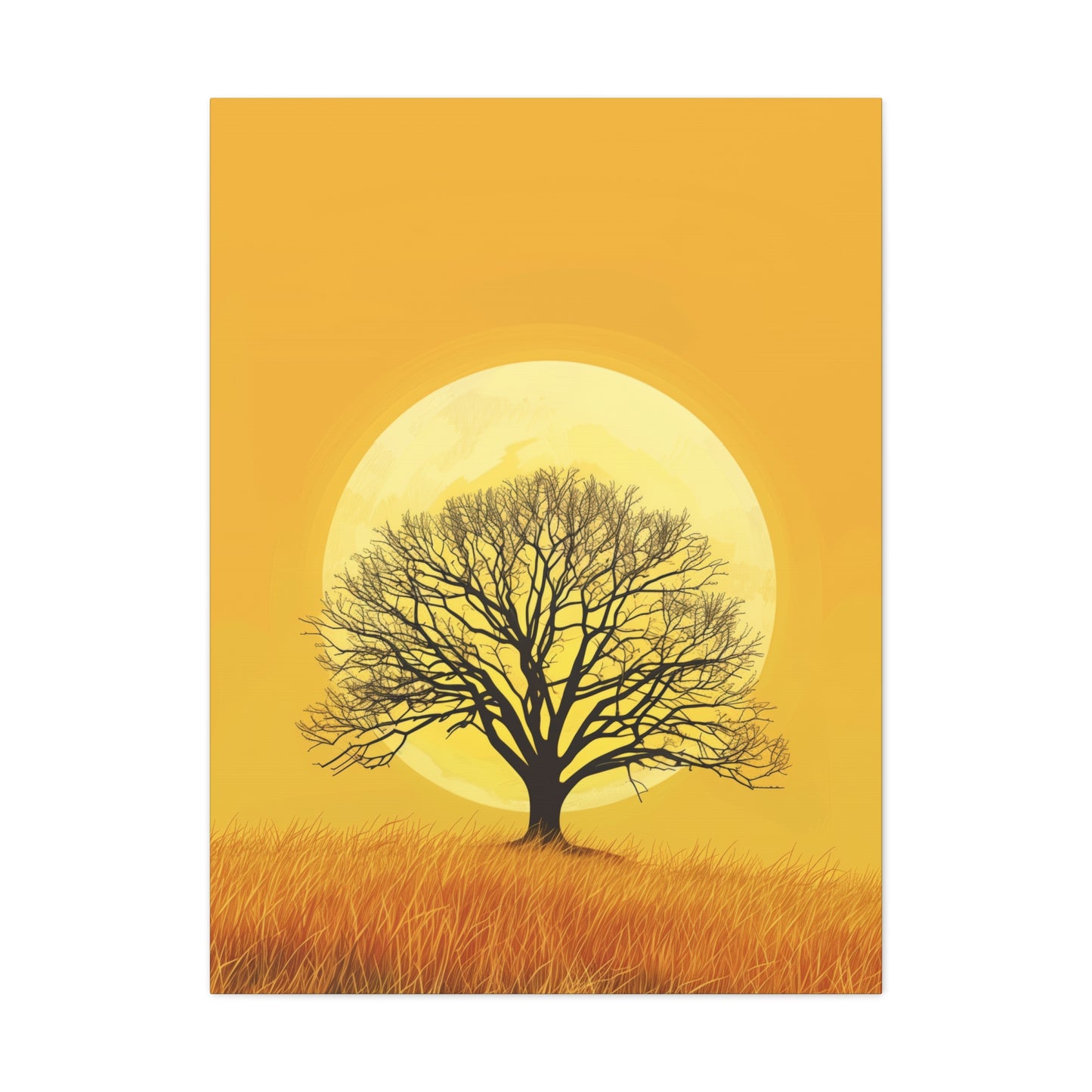 A Leafless Tree in a Golden Evening Digital illustration Canvas Gallery Wraps