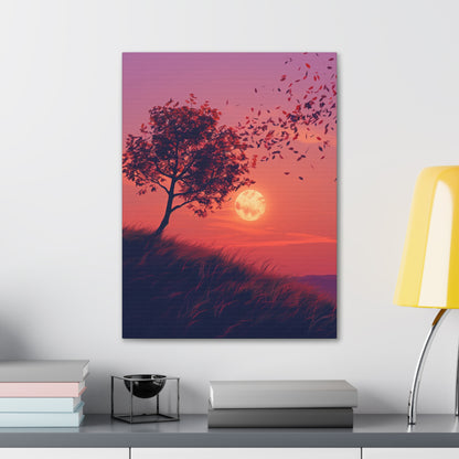 Tree in a Purple Sunset Digital Illustration Canvas Gallery Wraps