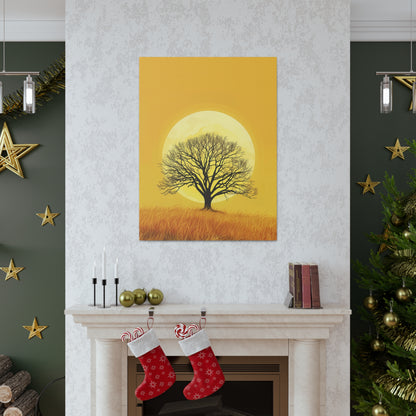 A Leafless Tree in a Golden Evening Digital illustration Canvas Gallery Wraps