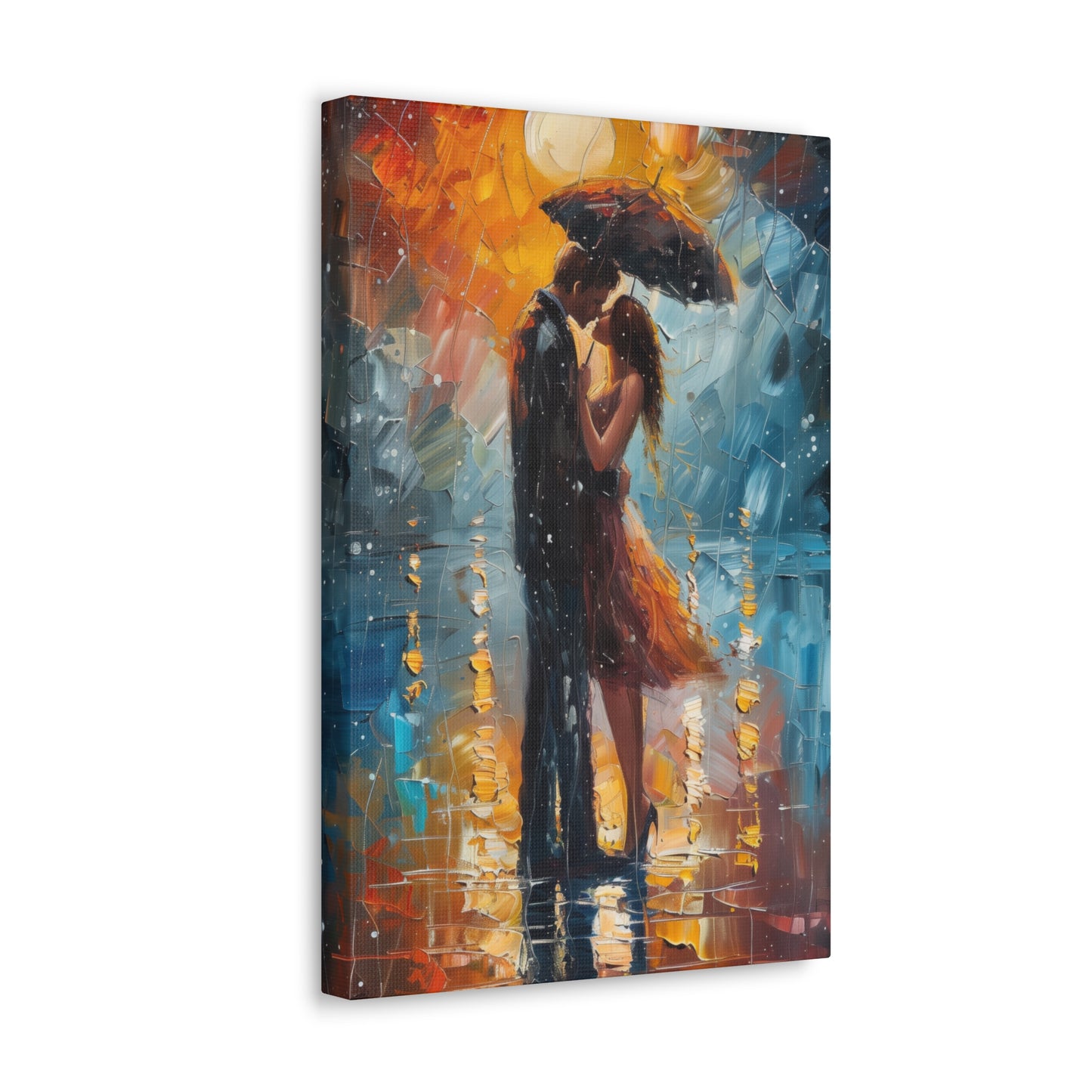 couple holding a umbrella in rain - Leonid Afremov Style Digital Print Canvas Gallery Wraps