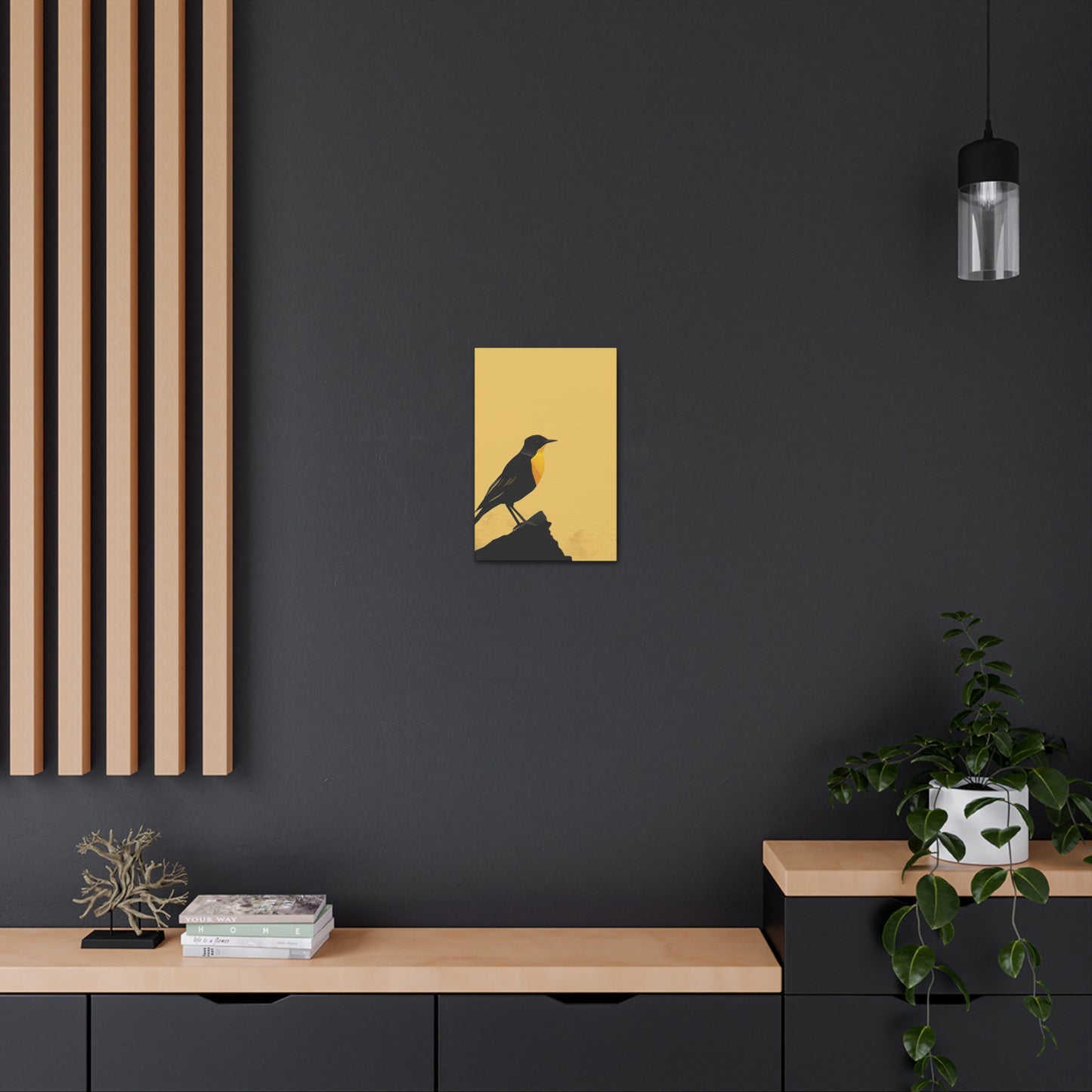 Bird Sitting on a Rock Digital Illustration Canvas Gallery Wraps