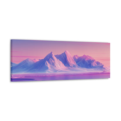 Snowy Mountain Evening - Digital Landscape Illustration Panorama Canvas Gallery Wraps