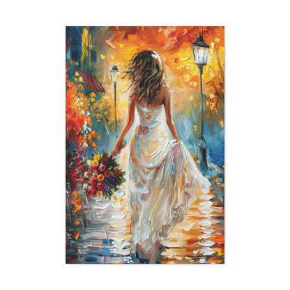 bride walking in the streets - Leonid Afremov Style Digital Print Canvas Gallery Wraps