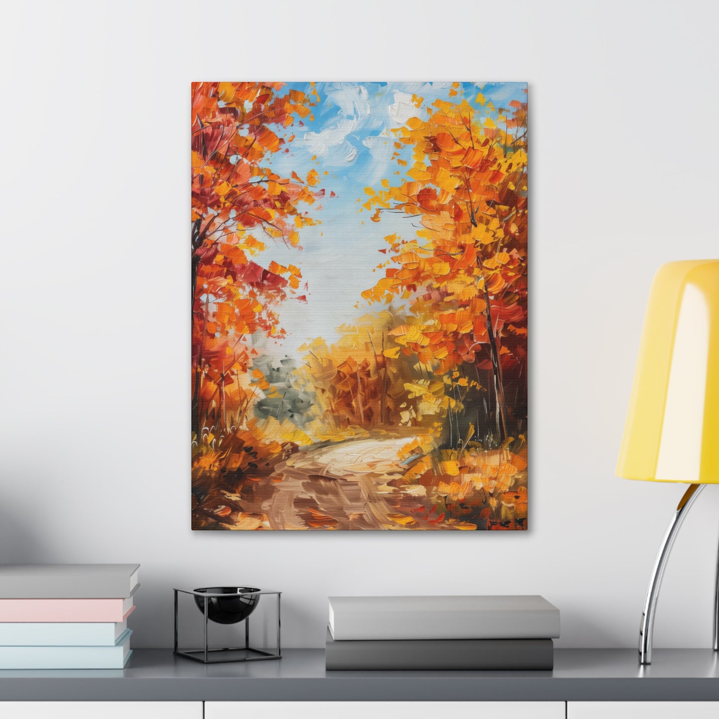 Road Through Autumn Forest - Leonid Afremov Style Oil Painting Canvas Gallery Wraps