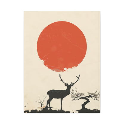 Deer and Sun - Takeshi Kitano Style Digital Illustration Canvas Gallery Wraps