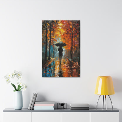 girl with an umbrella walking through forest road - Leonid Afremov Style Digital Print Canvas Gallery Wraps