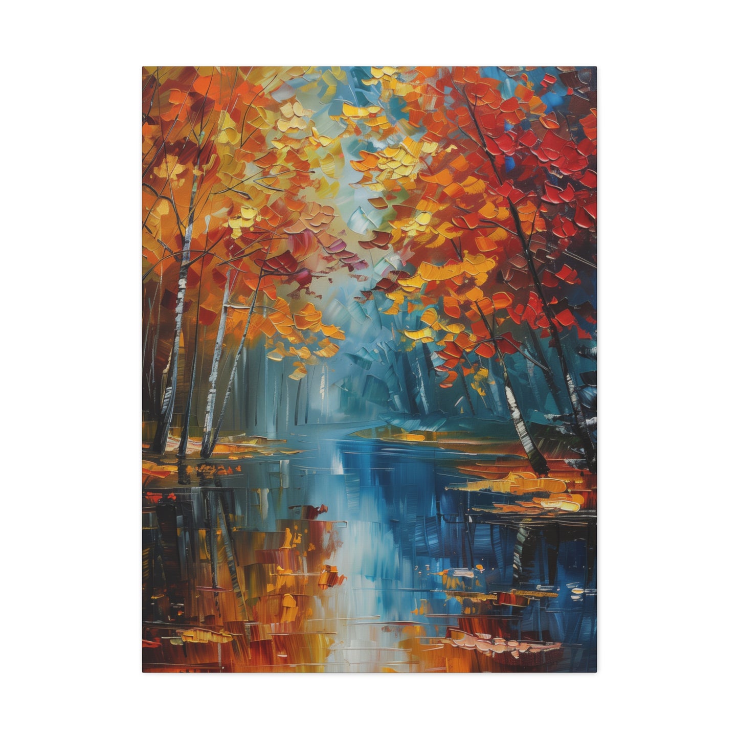 a river flows through autumn forest - Leonid Afremov Style Digital Print Canvas Gallery Wraps