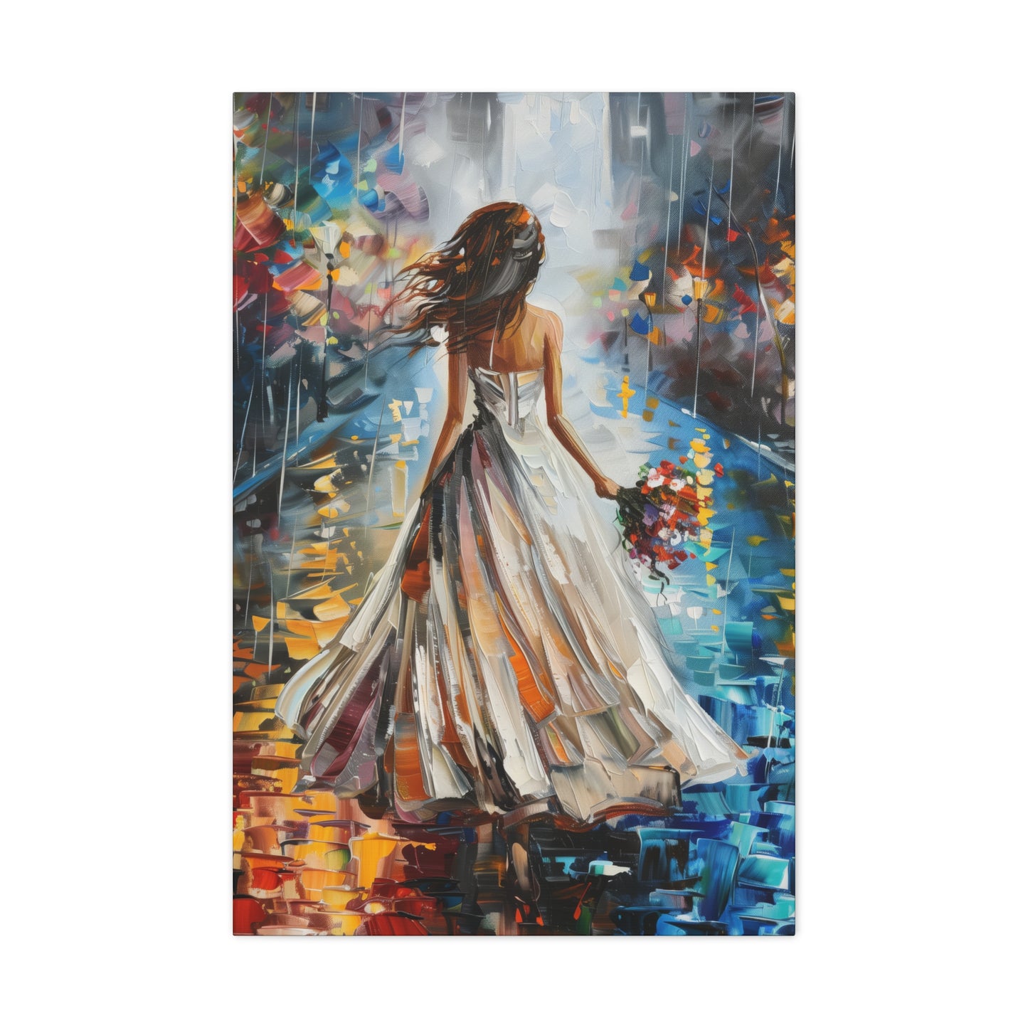 bride walking in street - Leonid Afremov Style Digital Print Canvas Gallery Wraps