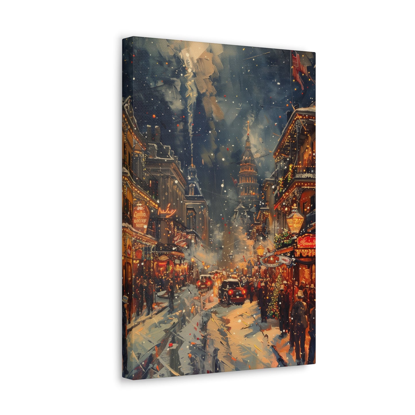 Christmas Street Corner in Downtown - Rembrandt Style Digital Oil Painting Canvas Gallery Wraps