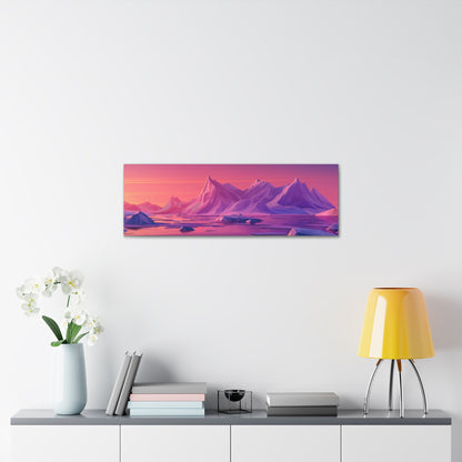 Snowy Mountain Evening in Antarctica - Digital Landscape Illustration Panorama Canvas Gallery Wraps