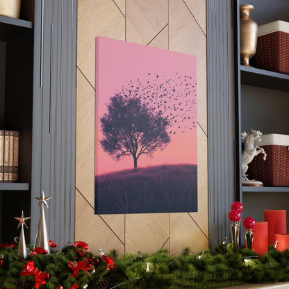 Tree in a Purple Sunset Digital Illustration Canvas Gallery Wraps