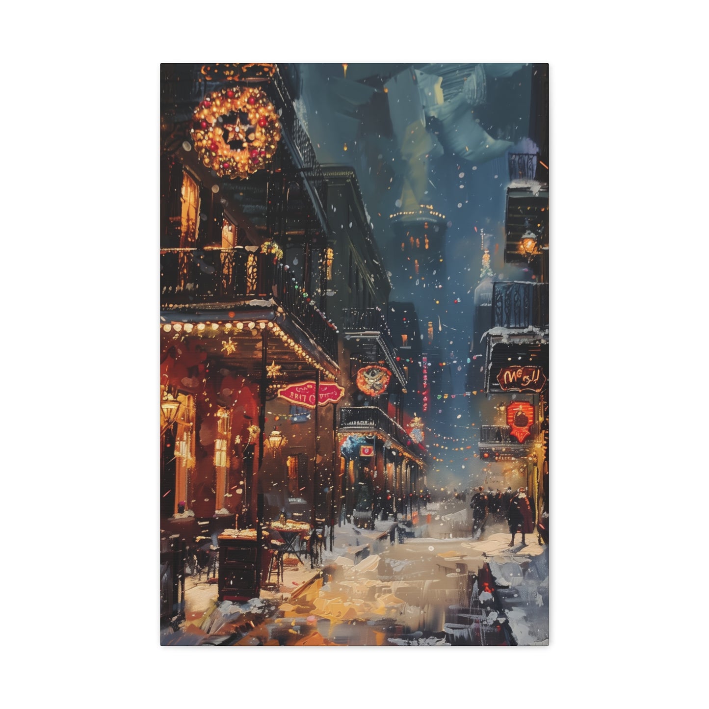 Christmas Time Downtown Street Corner - Rembrandt Style Digital Oil Painting Canvas Gallery Wraps