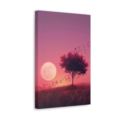 Tree in a Purple Sunset Digital Illustration Canvas Gallery Wraps