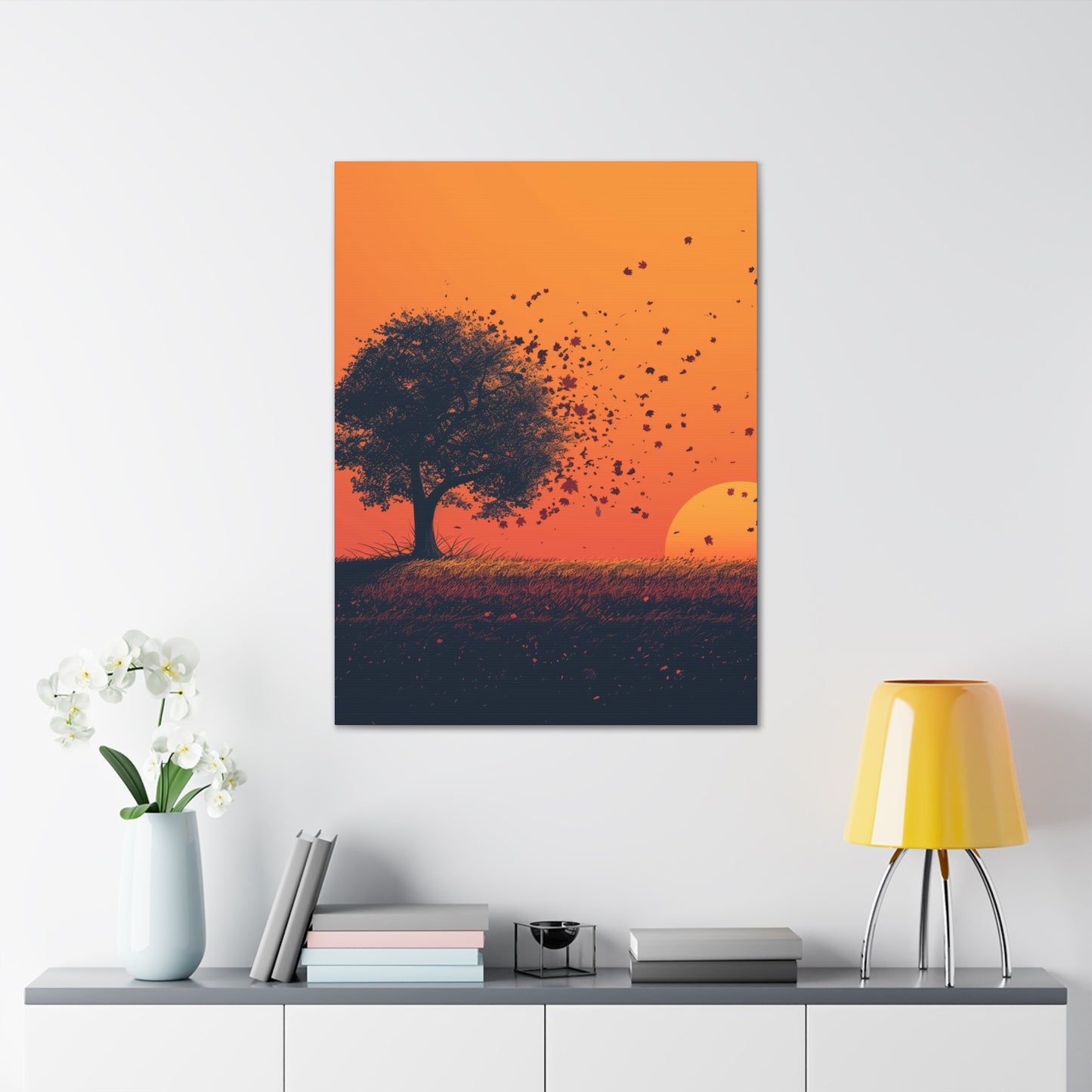 Tree in a Golden Sunset Digital Illustration Canvas Gallery Wraps