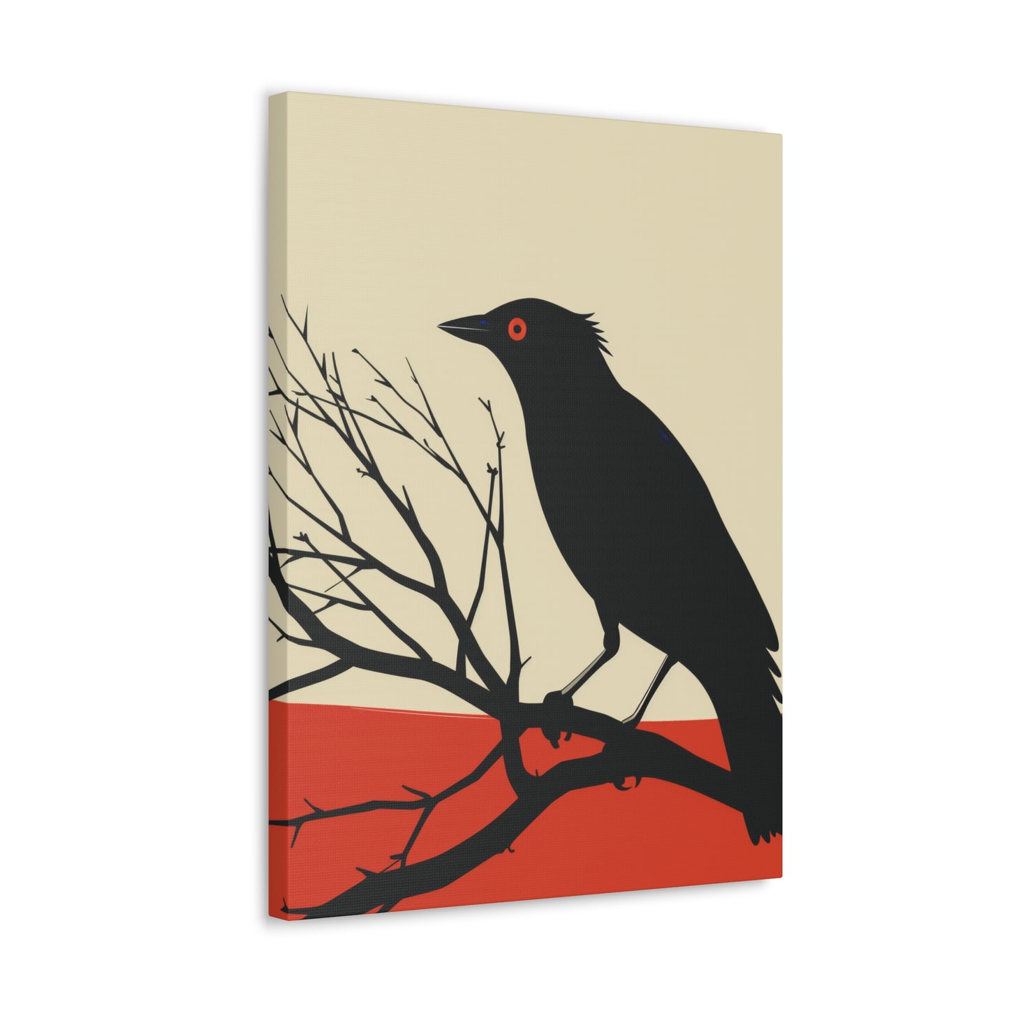 Black Bird Sitting on a Branch Digital Illustration Canvas Gallery Wraps