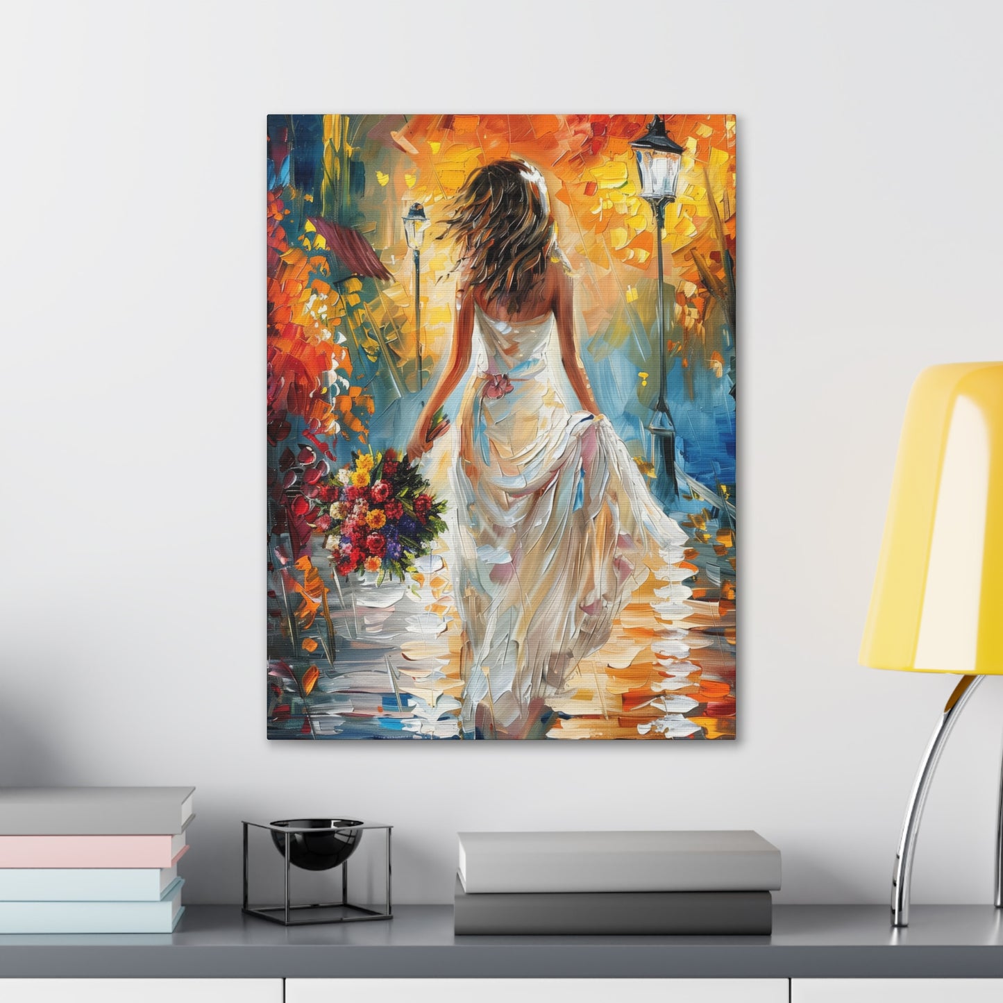 bride walking in the streets - Leonid Afremov Style Digital Print Canvas Gallery Wraps