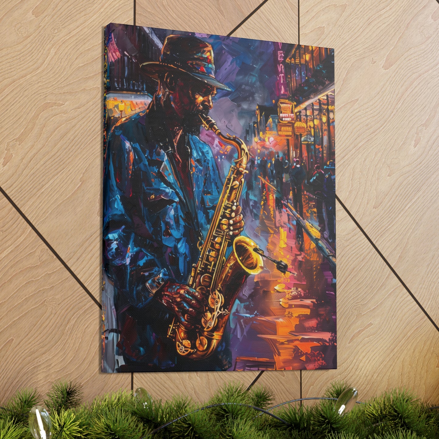 Man Playing Horn on the Street - Rembrandt Style Digital Oil Painting Canvas Gallery Wraps