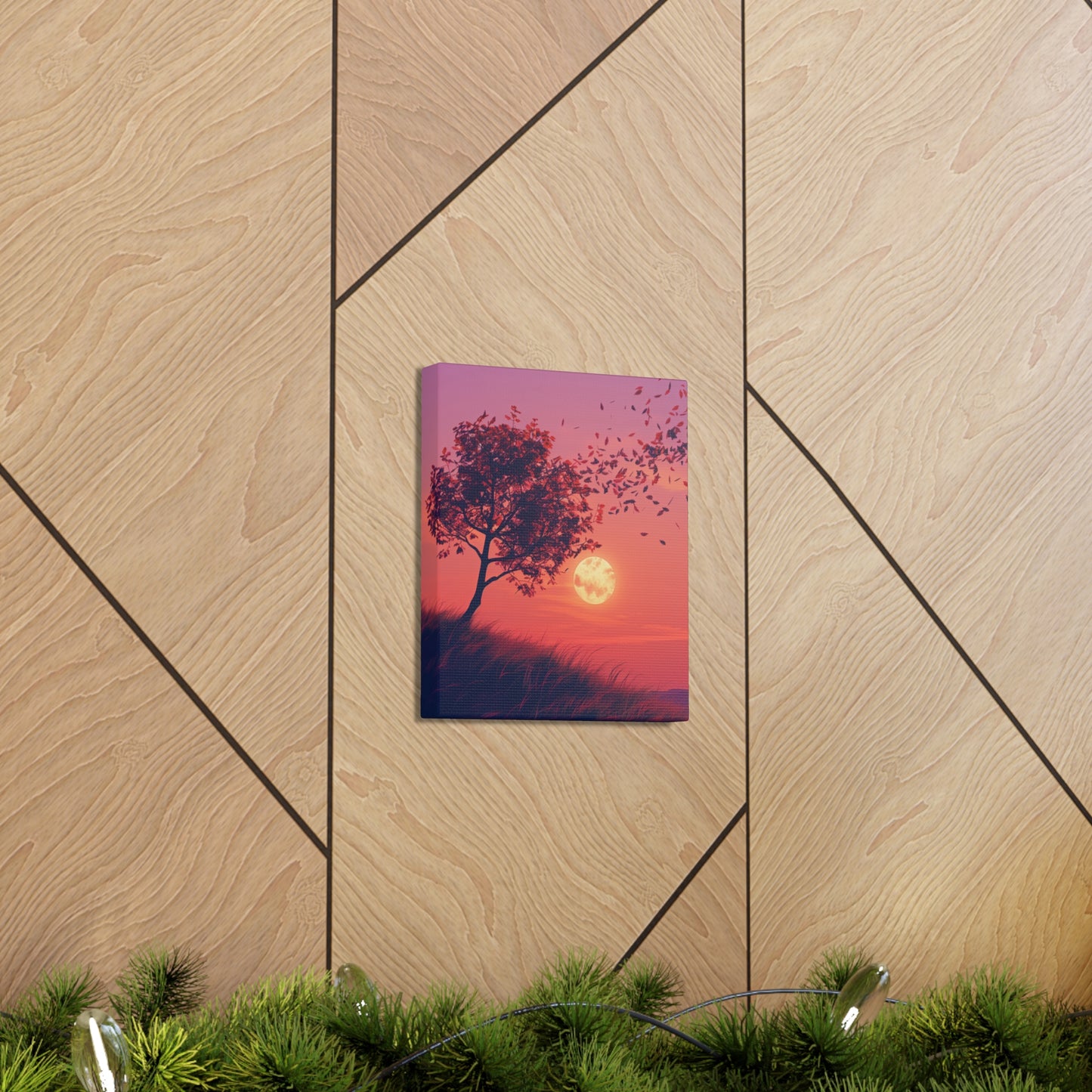 Tree in a Purple Sunset Digital Illustration Canvas Gallery Wraps