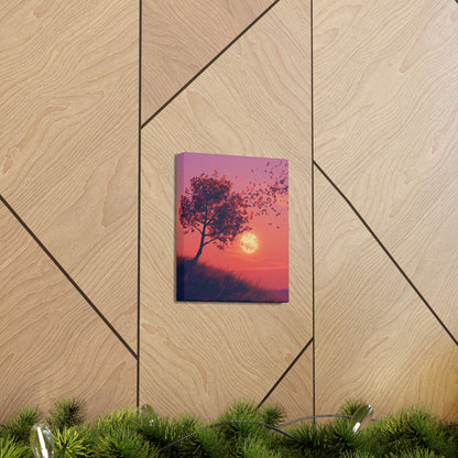 Tree in a Purple Sunset Digital Illustration Canvas Gallery Wraps