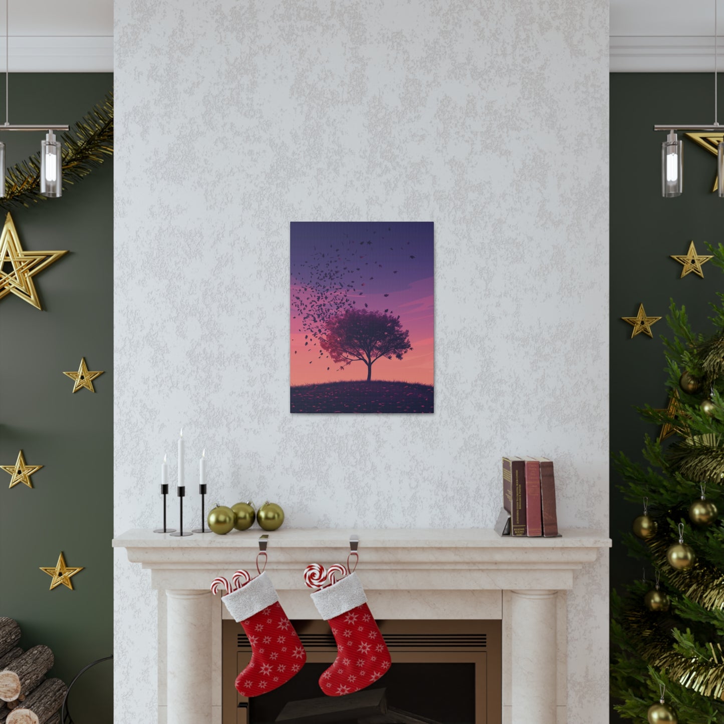 Tree in a Purple Sunset Digital Illustration Canvas Gallery Wraps