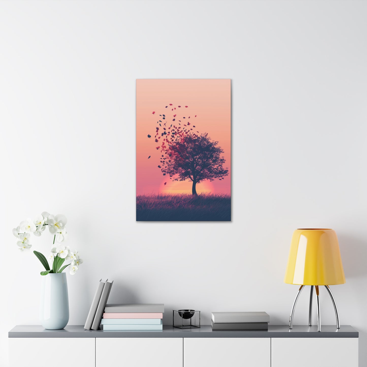 Tree in a Golden Sunset Digital Illustration Canvas Gallery Wraps