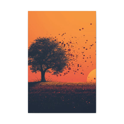 Tree in a Golden Sunset Digital Illustration Canvas Gallery Wraps