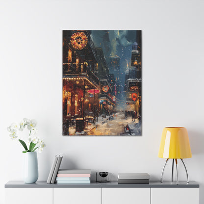 Christmas Time Downtown Street Corner - Rembrandt Style Digital Oil Painting Canvas Gallery Wraps