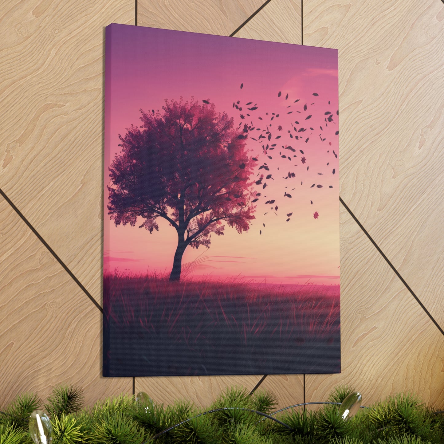 Tree in a Purple Sunset Digital Illustration Canvas Gallery Wraps