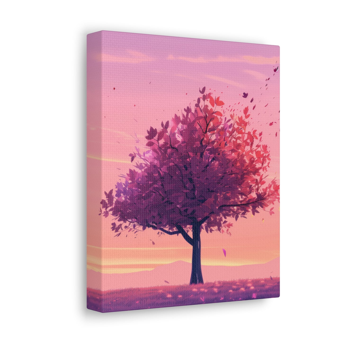 Tree in a Purple Sunset Digital Illustration Canvas Gallery Wraps