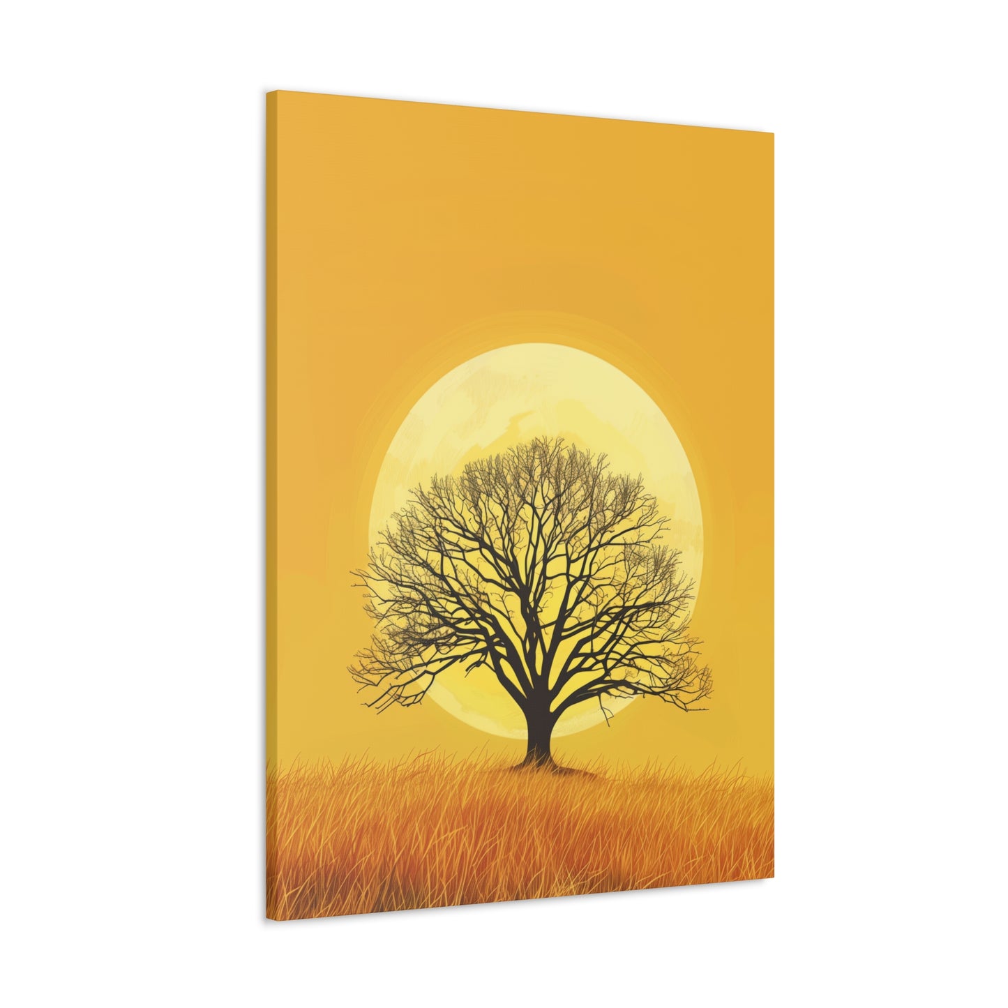 A Leafless Tree in a Golden Evening Digital illustration Canvas Gallery Wraps