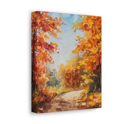 Road Through Autumn Forest - Leonid Afremov Style Oil Painting Canvas Gallery Wraps